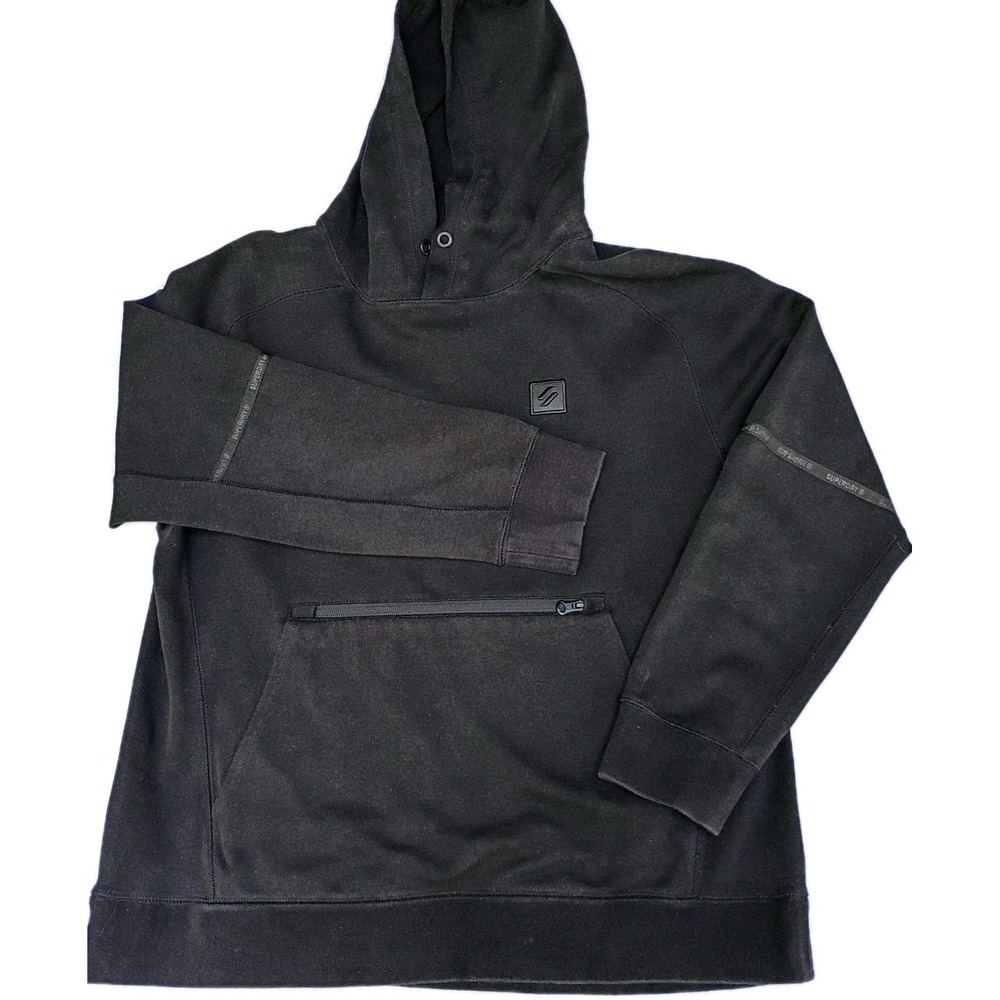 Superdry Mens Black Hoodie Size XL Front Zipper Pullover Hooded Sweatshirt